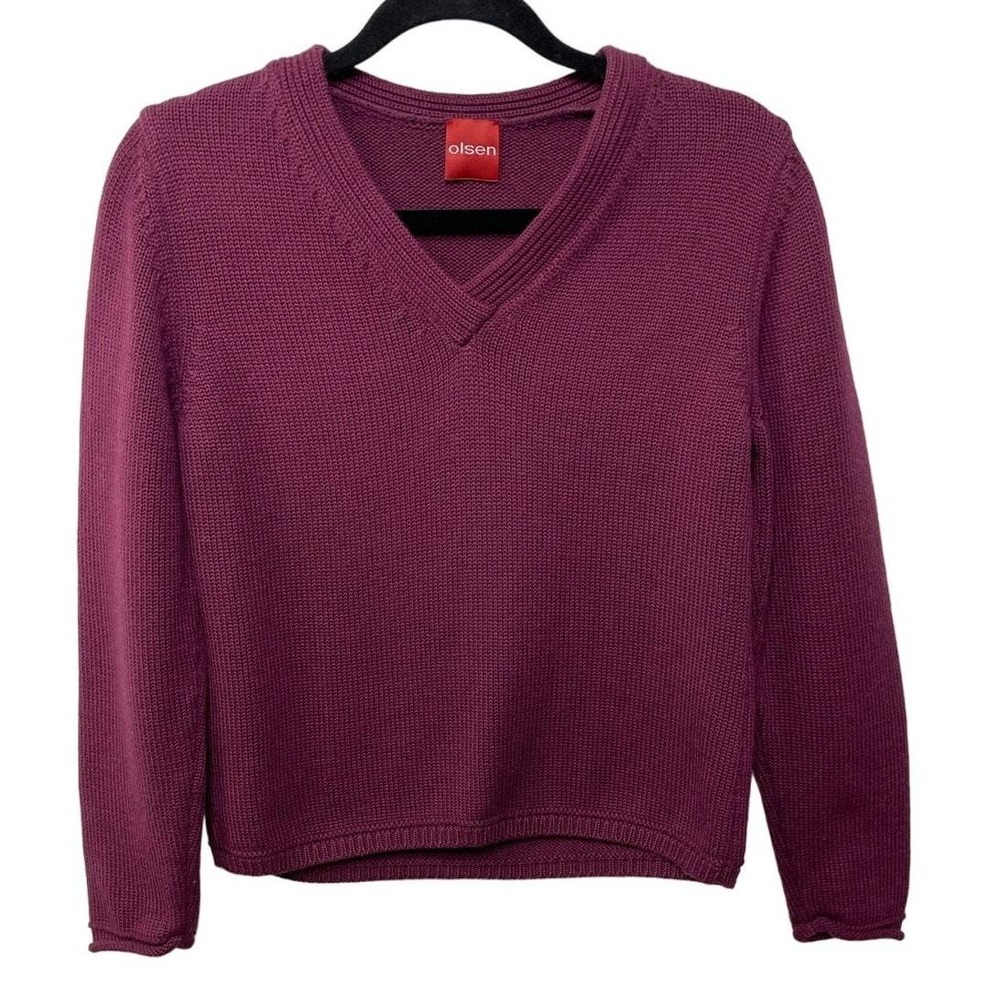 Olsen Merino Wool Blend V-Neck Sweater Burgundy Classic Dark Knit Preppy‎ Norm 6